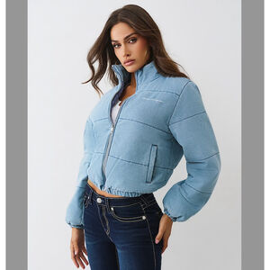 True Religion Denim Puffer Jacket Size S NWT